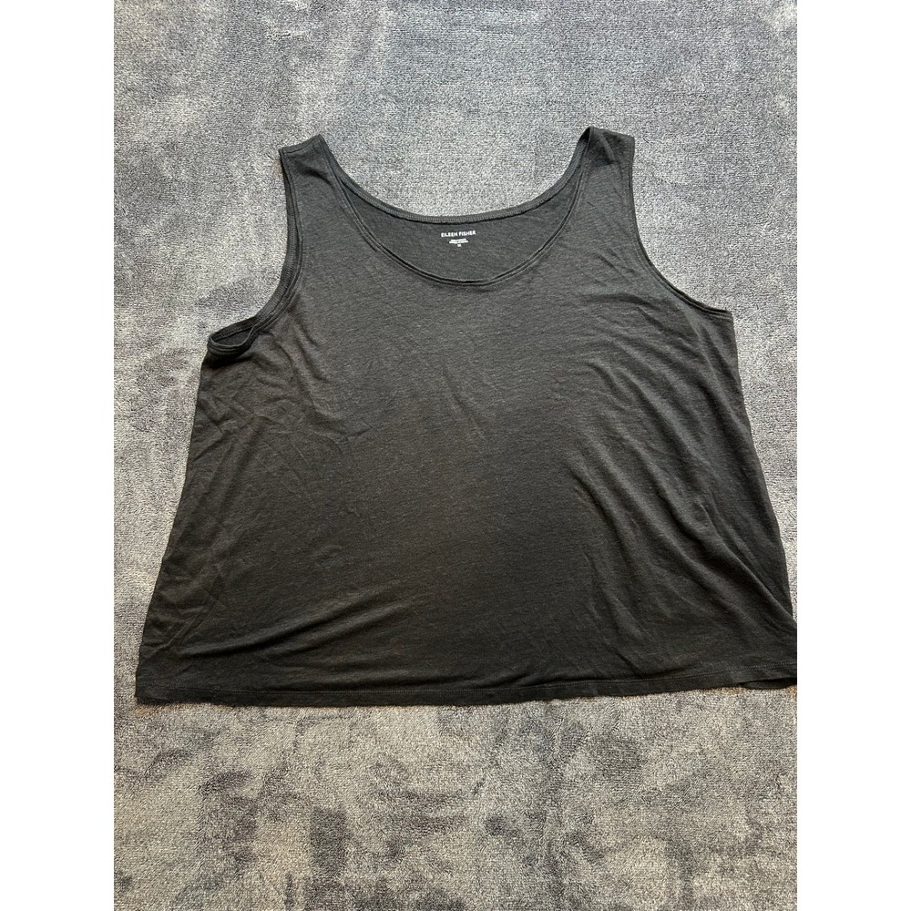 Eileen Fisher Black 100% Organic Linen Scoop Neck Tank Top 1X - 245